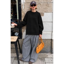 Madmext Siyah Bisiklet Yaka Oversize Uzun Kadın Triko Kazak MG2890