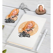 BK Gift Kişiye Özel Kadın Kuaför Karikatürlü Beyaz Defter Kalem ve Anahtarlık Hediye Seti-2