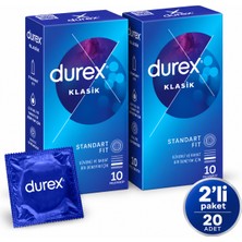 Durex - Klasik Prezervatif - Doğal Kauçuk Lateks - Kayganlaştırıcılı - Nominal Genişlik 56MM - 20'li