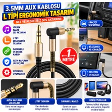 Akıllı Bayi 3.5mm Aux Kablosu Jak Erkek Erkek L Tipi 1 Metre Ses Aktarım Kablosu