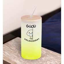 Bk Gift Esprili Tasarım Sarı Renk Pipetli Buzlu Cam Bardak 600ML - 11, Arkadaşa Hediye, Doğum Günü Hediyesi