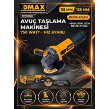 Dmax 750W Avuç Taşlama Makinesi Hız Ayarlı 115/125MM