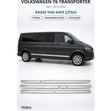 Trobus Volkswagen T6 Transporter 2015-2023 Uyumlu Krom Yan Kapı Çıtası 7 Parça Paslanmaz Çelik Uzun Şasi