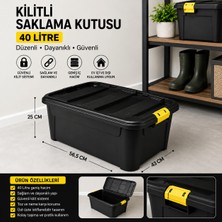 Melkan Home Saklama Kutusu & Oyuncak Kutusu Depolama Düzenleme Kasası 40 Litre Siyah Kilitli Kasa