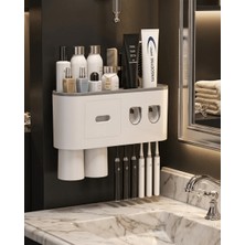 MiraLive Çift Dispenserli Diş Macunu Sıkacağı 6 Fırçalık Bardaklı Banyo Organizer