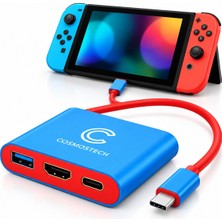 Cosmostech CSNS-0011 N. Switch OLED V2 V1 ile Uyumlu Usb-C Tv Dock Istasyonu – HDMI Görüntü Aktarım Adaptörü, USB 3.0 ve 100W Pd Destekli 3'ü 1 Arada Hub