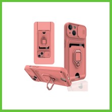 Bezos iPhone 14 Kılıf Zuma Kartvizitli Yüzüklü Silikon - Pembe Dmc
