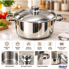 Abnturk 24CM Paslanmaz Çelik 18/10 Cr.ni  Kapaklı Derin Yemek Tenceresi-Çelik Kulplu Kaliteli Şık Dayanıklı Tencere 24X12CM