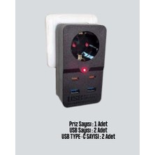 MiraLive Isıya Dayanıklı Pc Gövdeli Akım Korumalı Priz 4 USB Yeni Nesil