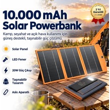 10,000MAH Solar Güneş Enerjili 3 Panelli 1 Type-C - 2 USB Çıkışlı 20W Hızlı Şarjlı Powerb