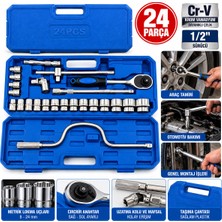 MiraLive 24 Parça 1/2 Inc Dr.socket Set Lokma - Soket - Adaptör - Cırcır Kolu Chrome Vanadıum Metal Çantalı (4887)