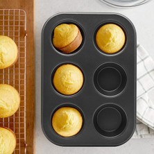MiraLive 6 Gözlü Metal - Siyah Düz Muffin - Kek Kalıp (4887)
