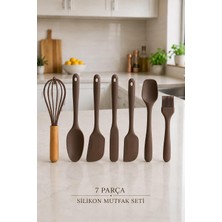 Odea Arel Silikon Mutfak Seti 6 Parça Isıya Dayanıklı Spatula Kaşık Fırça Seti+Çırpıcı Hediyeli-Kahve