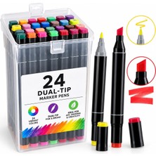 Odea 24 Renk Çift Taraflı Marker Kalem Seti Ince ve Kalın Uçlu