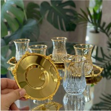 Odea 12 Parça 6 Kişilik Kristal Kesim Çay Takımı – Cam Çay Bardağı ve Tabak Seti