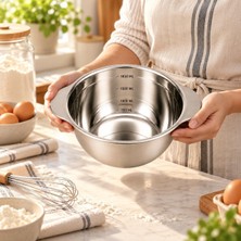 Odea Paslanmaz Çelik 1850 ml Ölçülü Kap 25 Cm, Iç Ölçek Çizgili Büyük Boy Karıştırma ve Hazırlık Kabı, Çift Yan Tutamaçlı Mutfak Ölçü Kabı