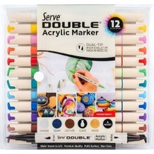 Odea Double Çift Uçlu Akrilik Marker Kalem Seti Fırça ve Keçeli Uç 12 Renk SVDAM12P