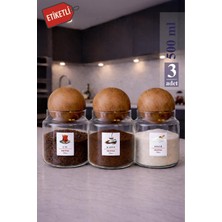 Odea Pureglass 500 ml 3'lü Ahşap Top Kapaklı Cam Kavanoz Seti, Çay Kahve Şeker Saklama MUK-20-002