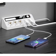 Teknodayım 5’li Akım Korumalı Priz 2500W | 2 USB + 2 Type-C Hızlı Şarj | LED Gece Lambalı | Dokunmatik Beyaz