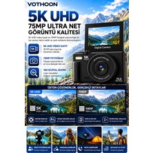 Teknodayım 5k 75X Zoom Flaşlı 3” Flip Ekranlı Türkçe 32GB Kart Dijital Vlog Fotoğraf Makinesi Lens Hediye