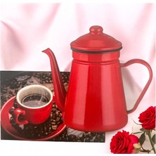 Ebru Metal Emaye Kahve Demliği - 1,5 Litre (Büyük Boy)-Kırmızı