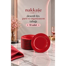 Nakkaşe 10 Lu Lüx Sert Plastik Kırmızı Renk Parti Doğum Günü Sunum Davet Nişan Söz Akrilik Mika Kristal Tabak