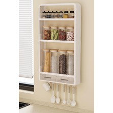 Mutfak Köşesi Walle Yapışkanlı Duvar Rafı, 70X40X10 Cm, Beyaz, Mutfak Banyo Organizeri, Çekmeceli Baharatlık MUK-02-1402