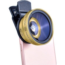 Maetheus 2’si 1 Arada Klipsli Telefon Kamera Lensi 0.45X Ultra Geniş Açı 10X Makro 37MM Evrensel 49MM Uv Port Gold