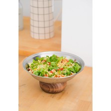 Beige & Stone Ahşap Ayaklı Çelik 21 cm Salata Kısır Meyve Sunum Tabağı