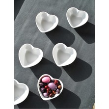 Qualitev 6lı Kalpli Porselen Sosluk Lokumluk 7 cm Kalp Sunumluk Mini Kase