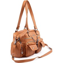 Goldbags Samılon Kadın Yıkama Deri Çok Gözlü Omuz ve Kol Çantası 30X24CM