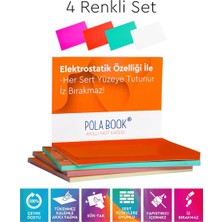 Polabook Akıllı Not Kağıdı 7X10 cm 50 Sayfa - Yapışkansız Post-It - 4 Adet - Pembe Kırmızı Turkuaz Beyaz