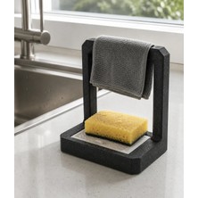 Ozka Concept 3D Baskı Süzdürmeli Mutfak Sünger Tutucu Bez Askılı Lavabo Sünger Standı Siyah