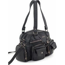 Goldbags Samılon Kadın Yıkama Deri Çok Gözlü Omuz ve Kol Çantası 30X24CM