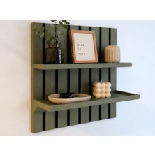 Ozka Concept 3D Baskı Duvara Monte Çizgili Panel Raf Iki Katlı Dekoratif Duvar Rafı Organizer Düzenleyici - Yeşi