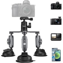 Telesin Üçlü Vantuz Kamera Araba Montaj Tutucu, Ağır Tripod Pencere Ön Cam Çizgi Pano Içinde Dış Takmak Aksesuarları Gopro INSTA360 Djı Eylem Osmo Cep Dslr Ak