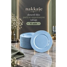 Nakkaşe 10 Lu Lüx Sert Plastik Mavi Renk Parti Doğum Günü Sunum Davet Nişan Söz Akrilik Mika Kristal Tabak