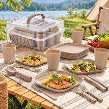 Poomy 6 Kişilik Piknik Seti 5 Lt Taşıma Kutulu Kamp Sofra Takımı
