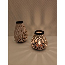 Ozka Concept Modern Izgara Desenli Rüzgar Feneri Tealight Mumluk Dekoratif Mum Tutucu