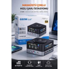 Kablosuz Şarj Destekli 8 Port Masaüstü Hızlı Şarj Istasyonu Dijital Ekranlı 680W