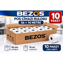 Bezos Termal Pos Cihazı Rulosu 56 mm x 14 M - 100 Adet (10 Paket) Yazar Kasa Slip Rulosu Pro