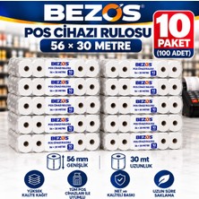 Vintessy Vıntessy Termal Pos Cihazı Rulosu 56 mm x 30 M - 100 Adet (10 Paket) Yazar Kasa Slip Rulosu BZS01