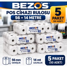 Bezos Termal Pos Cihazı Rulosu 56 mm x 14 M - 50 Adet (5 Paket) Yazar Kasa Slip Rulosu Bzst