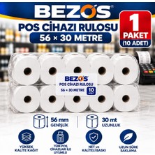 Bezos Termal Pos Cihazı Rulosu 56 mm x 30 M - 10 Adet (1 Paket) Yazar Kasa Slip Rulosu Mrl