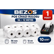 Bezos Termal Pos Cihazı Rulosu 56 mm x 12 M - 10 Adet (1 Paket) Yazar Kasa Slip Rulosu Bzst