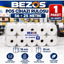 Bezos Termal Pos Cihazı Rulosu 56 mm x 25 M - 10 Adet (1 Paket) Yazar Kasa Slip Rulosu Dlra