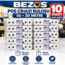 Bezos Termal Pos Cihazı Rulosu 56 mm x 20 M - 100 Adet (10 Paket) Yazar Kasa Slip Rulosu Mmbz