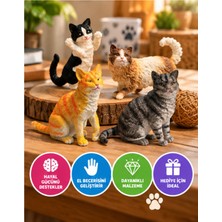 LRS Store 4'lü Gerçekçi Kedi Figürü Seti 9 cm Dekoratif Hayvan Biblosu Oyuncak Miniş Kedi Seti