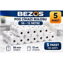 Bezos Termal Pos Cihazı Rulosu 56 mm x 12 M - 50 Adet (5 Paket) Yazar Kasa Slip Rulosu 22