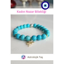 ASTRO STONES Doğal Taş Kadın Nazar Bilekliği Turkuaz Firuze ve Kuzey Yıldızı Aksesuarlı (Sertifikalı)